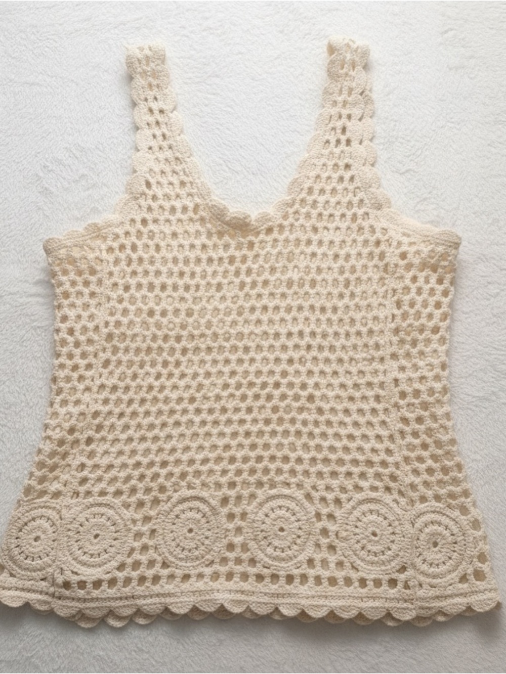 Adiva Crochet Tank Top Medium Cream Boho Crochet Sleeveless Summer